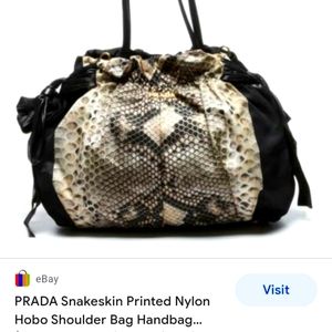 PRADA SNAKESKIN NYLON HOBO HANDBAG